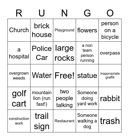 RunG O Bingo Card