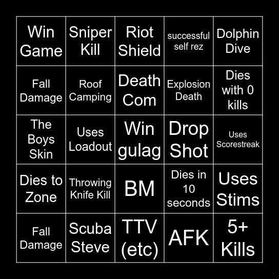 BigPuffer's Impossible Warzone Bingo Challenge Bingo Card