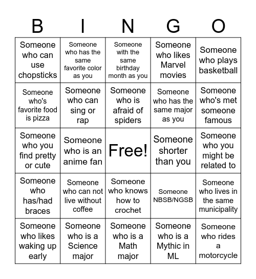 Human Bingo Card