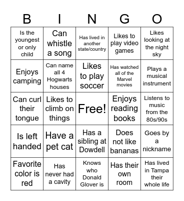 First Days of School Bingo Card