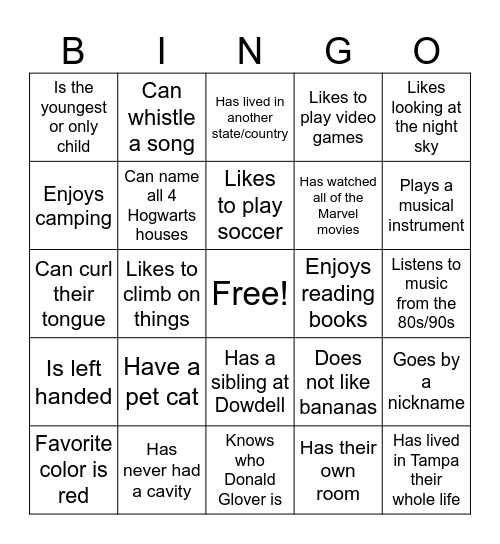 First Days of School Bingo Card