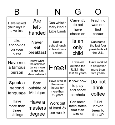 Random Facts About You Bingo Card