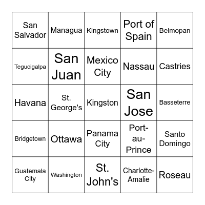 NORTH AMERICA Bingo Card