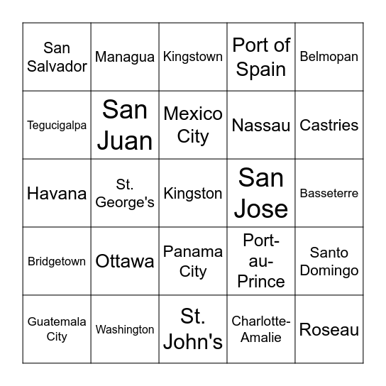 NORTH AMERICA Bingo Card