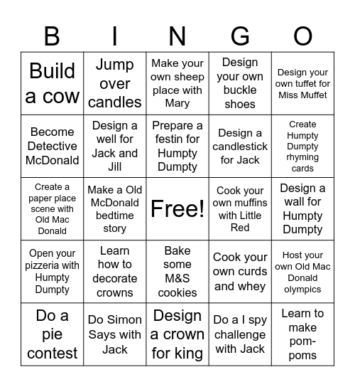 Old Mac Donald bedtime stories activities Bingo Card