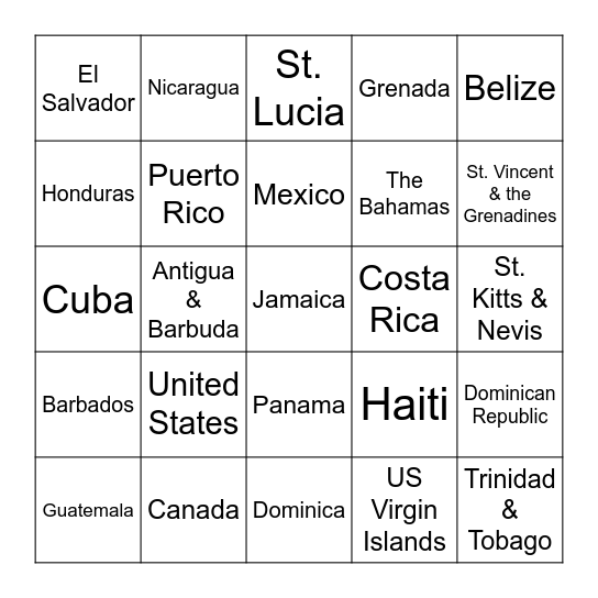 NORTH AMERICA Bingo Card