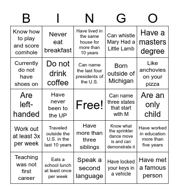 Random Facts About You Bingo Card