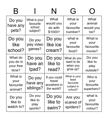 Get To Know Me Bingo Card