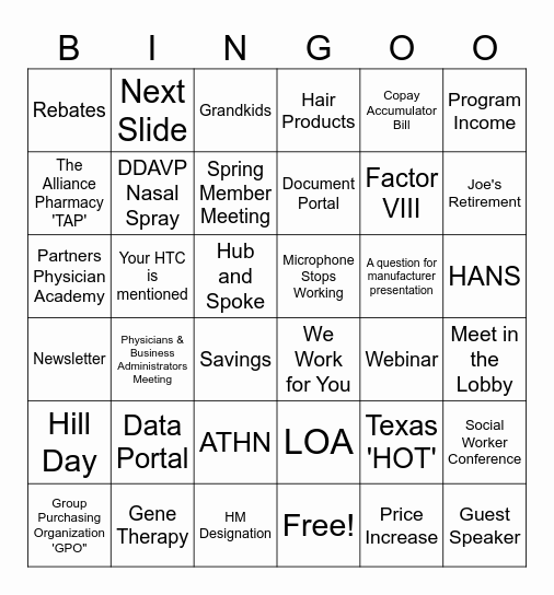 HA Fall Member Meeting Bingo Card