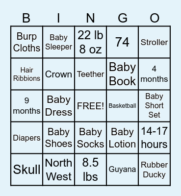 Lisbeth's Baby Shower Bingo Card
