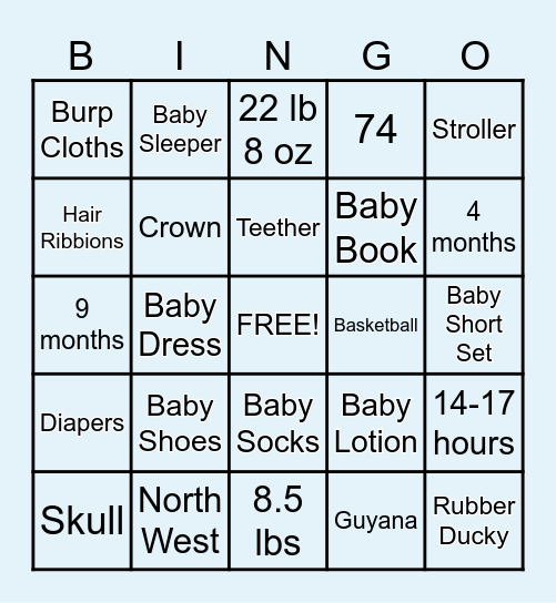 Lisbeth's Baby Shower Bingo Card