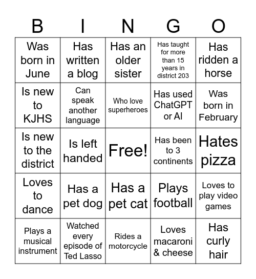 Untitled Bingo Card