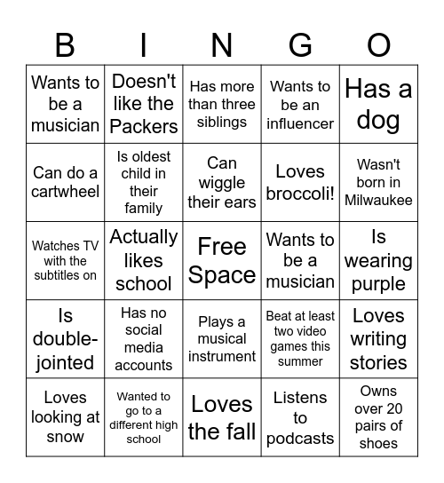 Ms. Fawley's Icebreaker Bingo Card