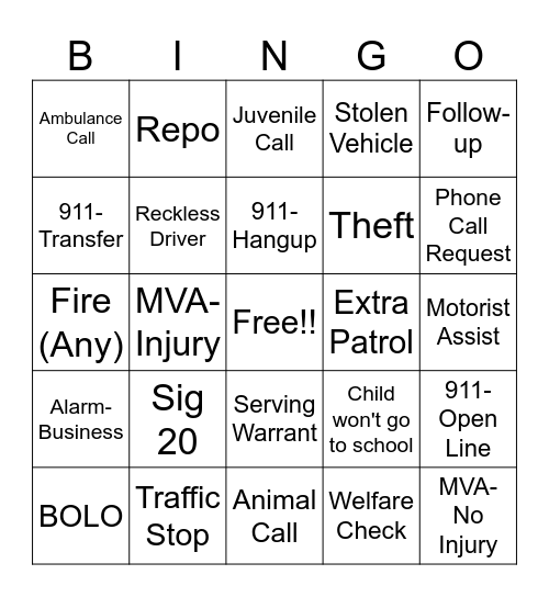 Telecommunicator Week 2019 Bingo Card
