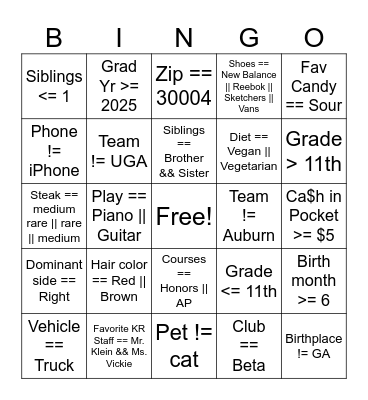 APCSP Boolean Bingo Card