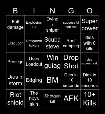 Big Puffer Warzone Bingo Card
