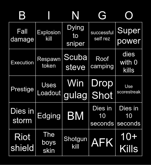 Big Puffer Warzone Bingo Card