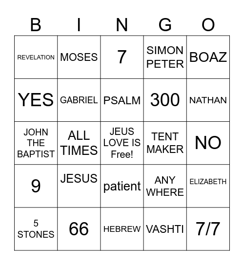Bible  Bingo Card