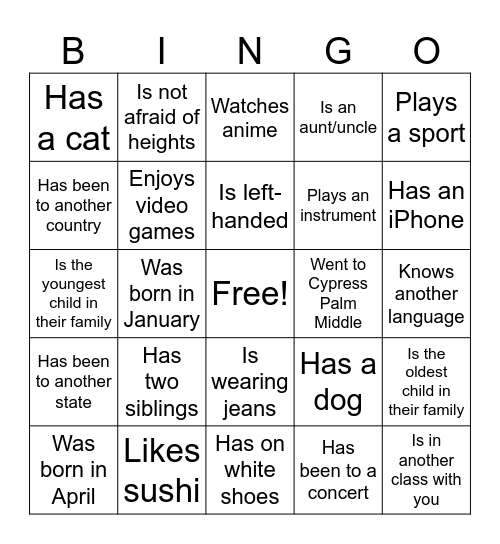Untitled Bingo Card
