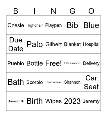 Maya & Jeremy's Baby Shower Bingo Card