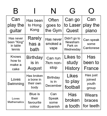 Youth 2023-08 Bingo Card