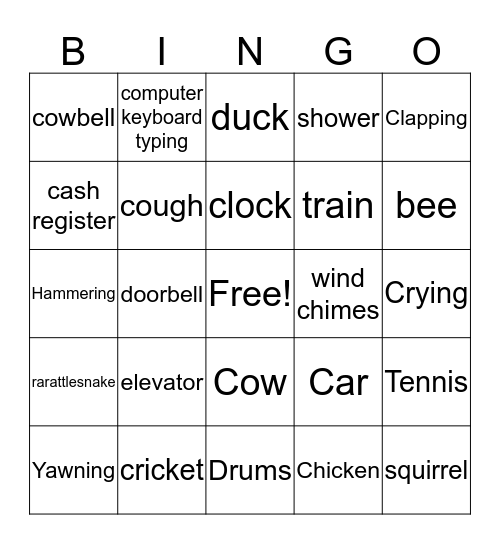 Sound Bingo Card