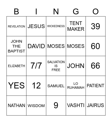 Bible Bingo Card