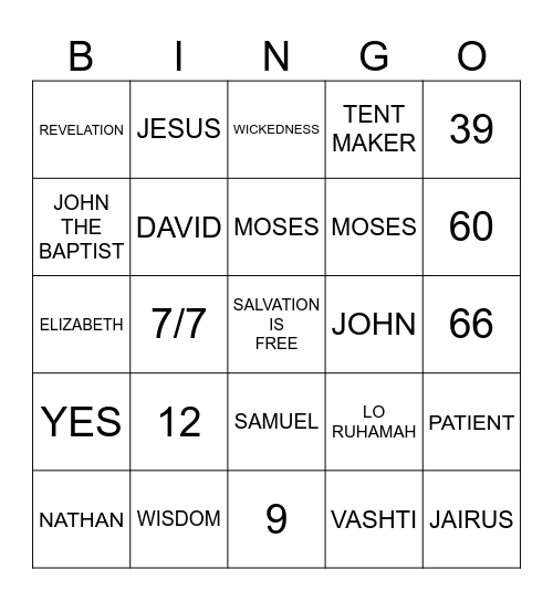 Bible Bingo Card