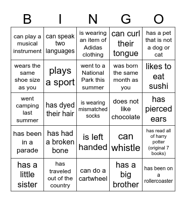 Find someone who... Bingo Card