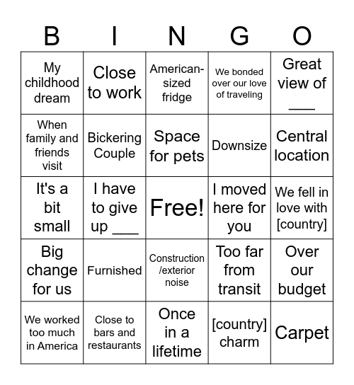 House Hunters International Bingo Card