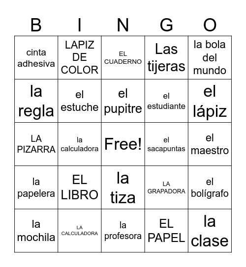 Vocabulario de La Clase Bingo Card