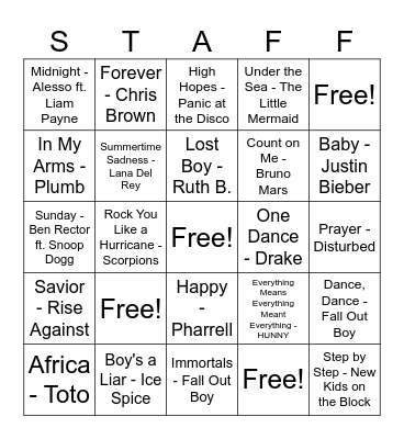 Guess the Staff! Bingo Card