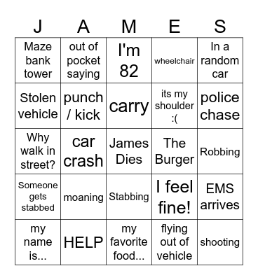 James Randal BINGO! Bingo Card