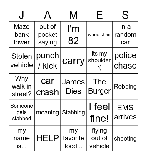 James Randal BINGO! Bingo Card