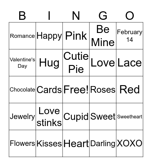 Happy Valentines Day  Bingo Card