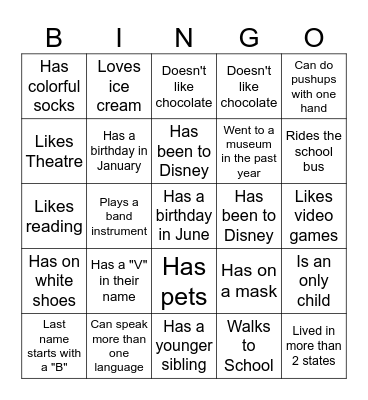 Middle School BINGO: Find someone who... Bingo Card
