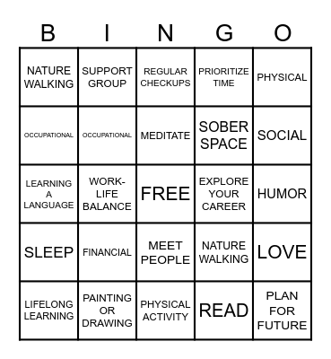 8 DIMENSIONS OF WELLNESS Bingo Card