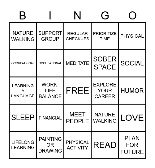 8 DIMENSIONS OF WELLNESS Bingo Card