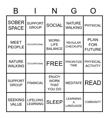 8 DIMENSIONS OF WELLNESS Bingo Card