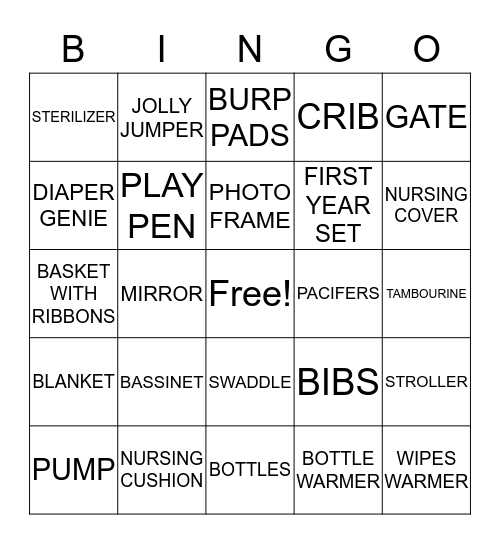 MEENU'S BABY SHOWER Bingo Card