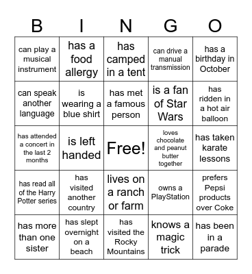 Find Someone Who... Bingo Card