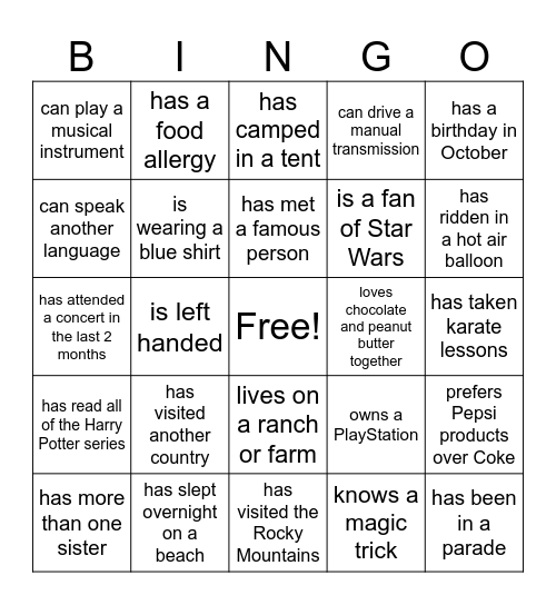 Find Someone Who... Bingo Card
