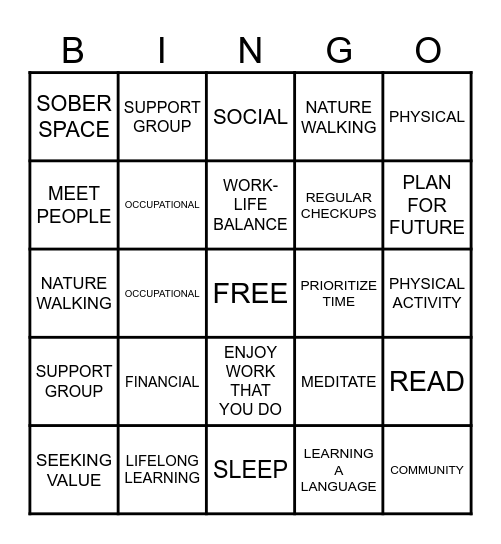 8 DIMENSIONS OF WELLNESS Bingo Card