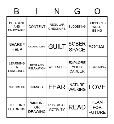 8 DIMENSIONS OF WELLNESS Bingo Card