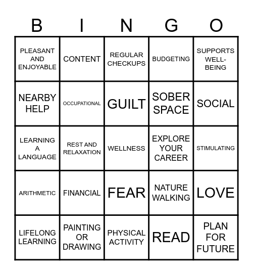 8 DIMENSIONS OF WELLNESS Bingo Card