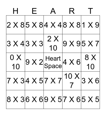 Multiplication BINGO Card