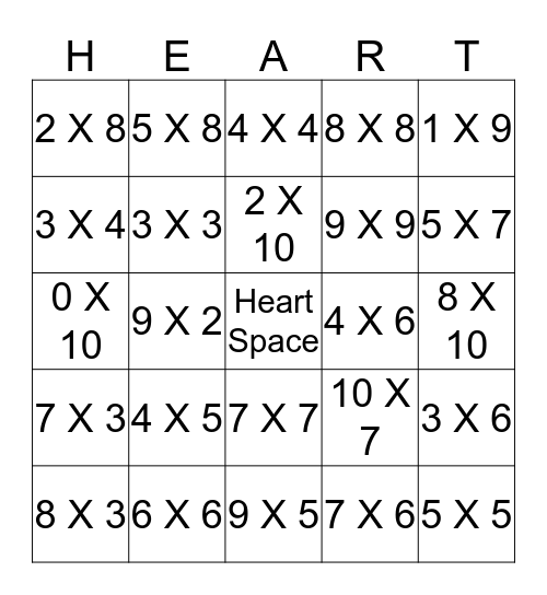 Multiplication BINGO Card