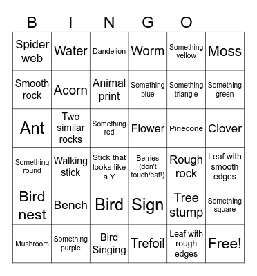 Outdoor Scavenger Hunt Bingo Card