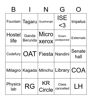 UVCE Bingo Card