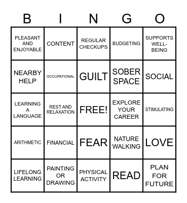 8 DIMENSIONS OF WELLNESS Bingo Card